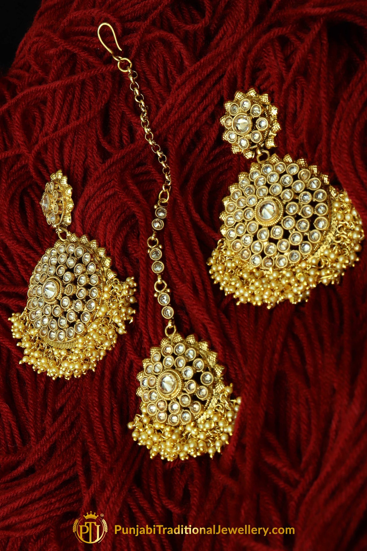 Polki Earrings Tikka Set By Punjabi Traditional Jewellery