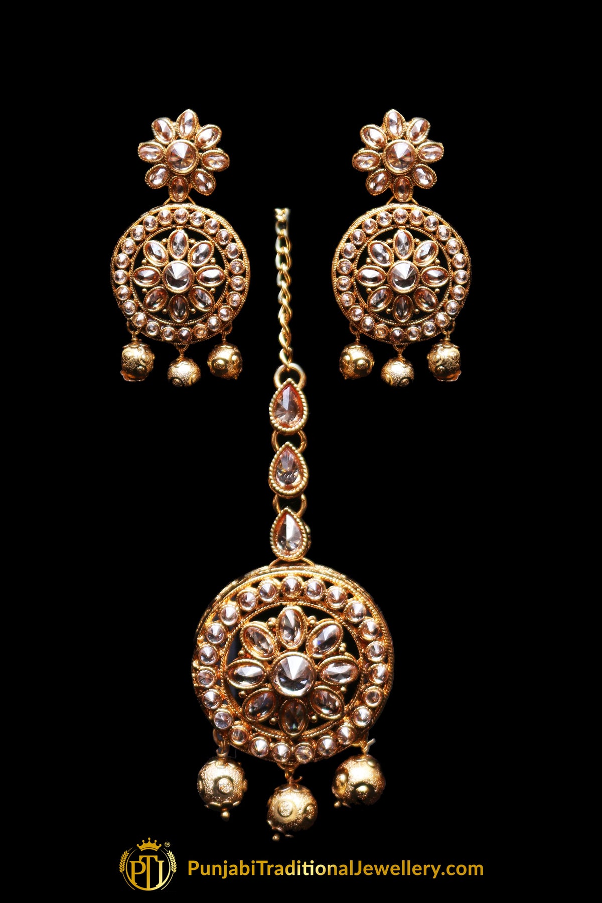 Golden Polki Necklace Set By Punjabi Traditional Jewellery