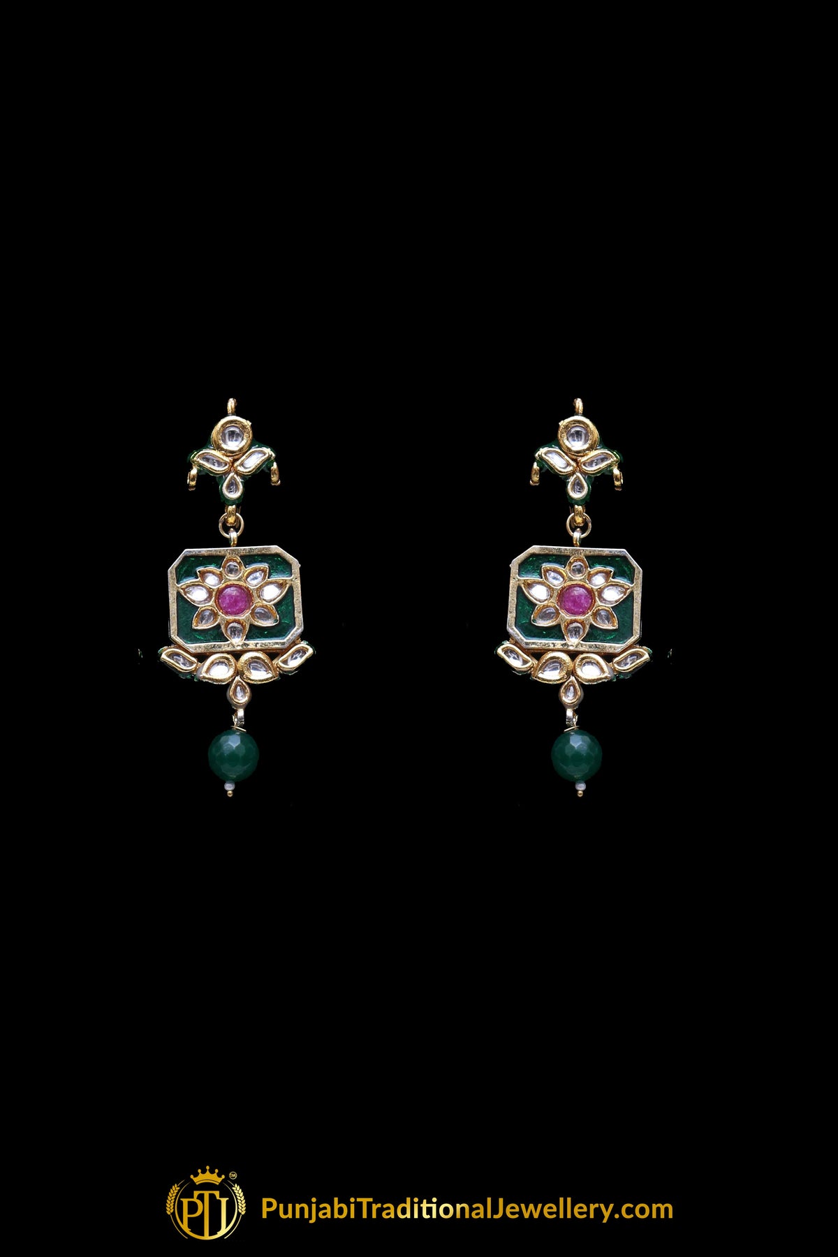 Green Red Kundan Meena Necklace Set By Punjabi Traditional Jewellery