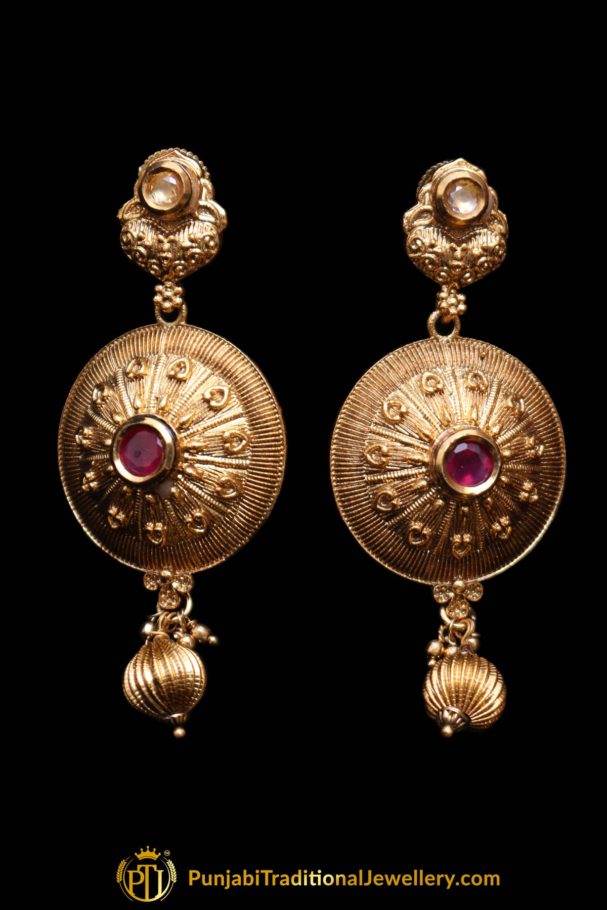 Nawazish Red Antique Gold Necklace Set By Punjabi Traditional Jewellery