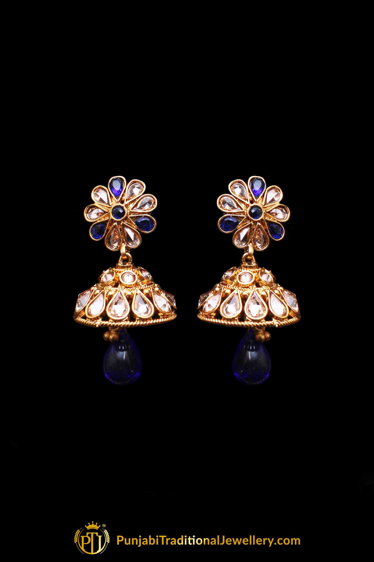 Blue Polki Necklace Set By Punjabi Traditional Jewellery