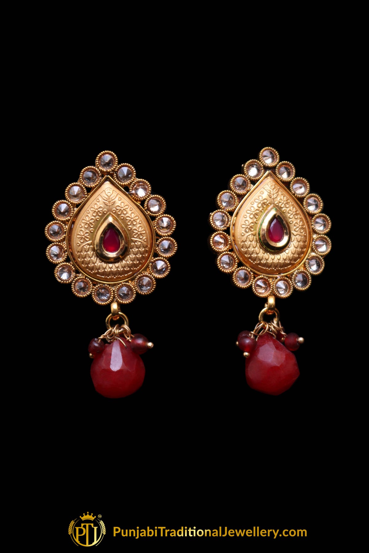 Golden Rubby Polki Necklace Set By Punjabi Traditional Jewellery