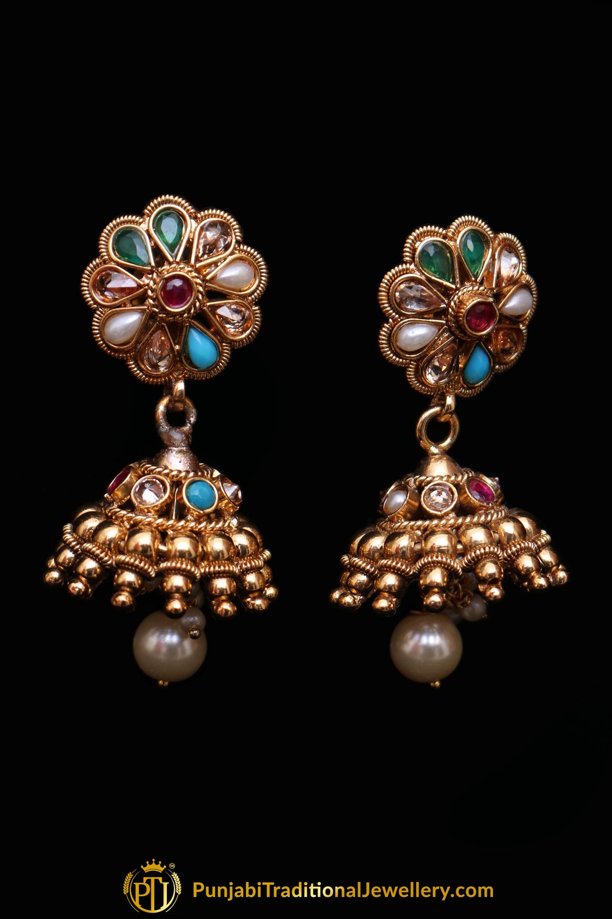 Multi Polki Antique Gold Nacklace Set By Punjabi Traditional Jewellery