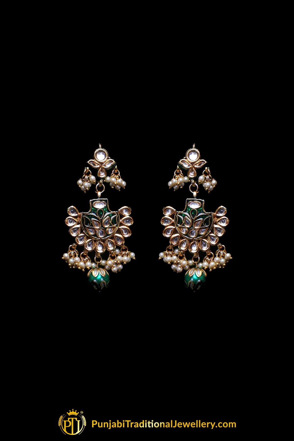 Green Kundan Mala Meena Necklace Set By Punjabi Traditional Jewellery