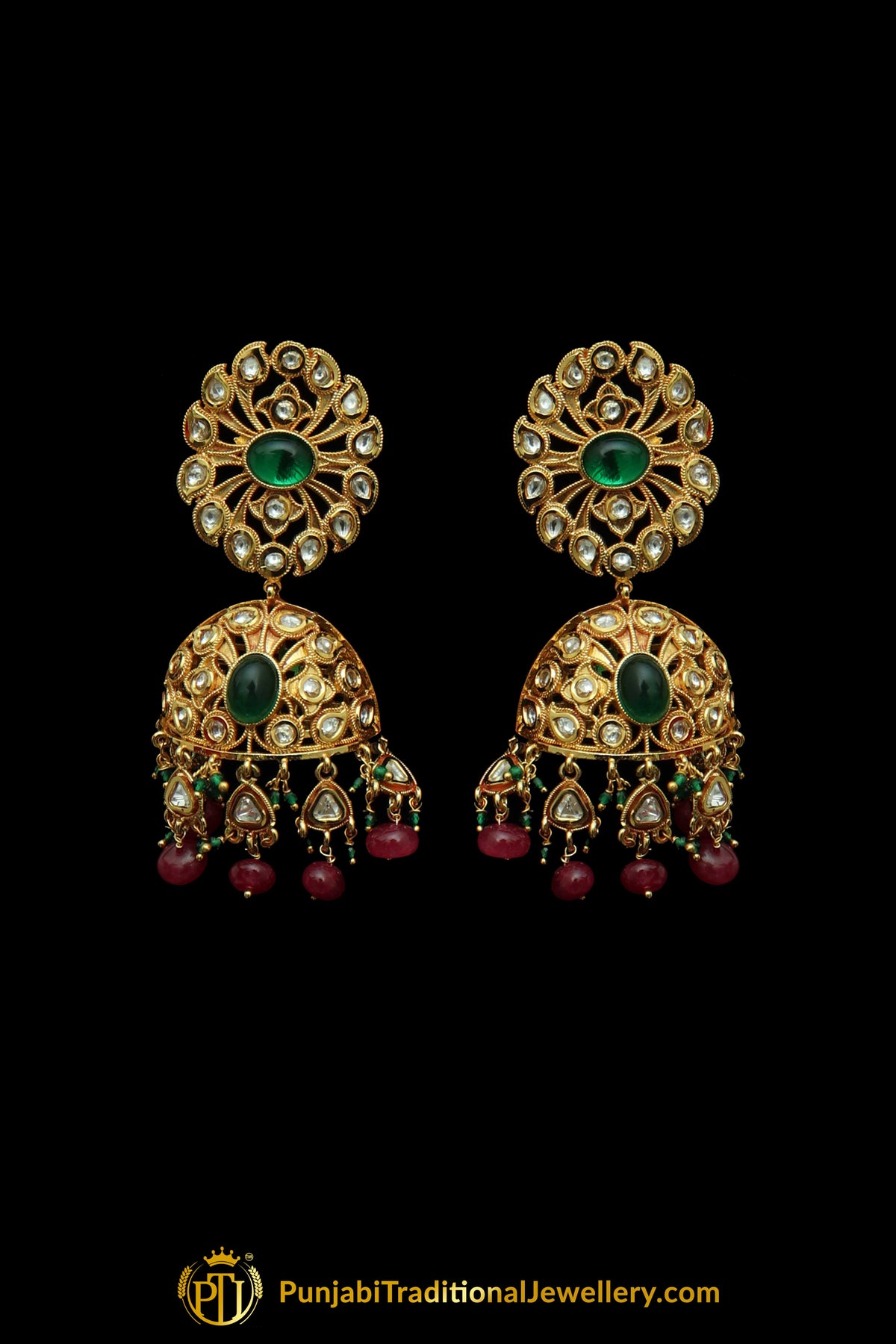 Green Red Kundan Choker Necklace Set By Punjabi Taditional Jewellery