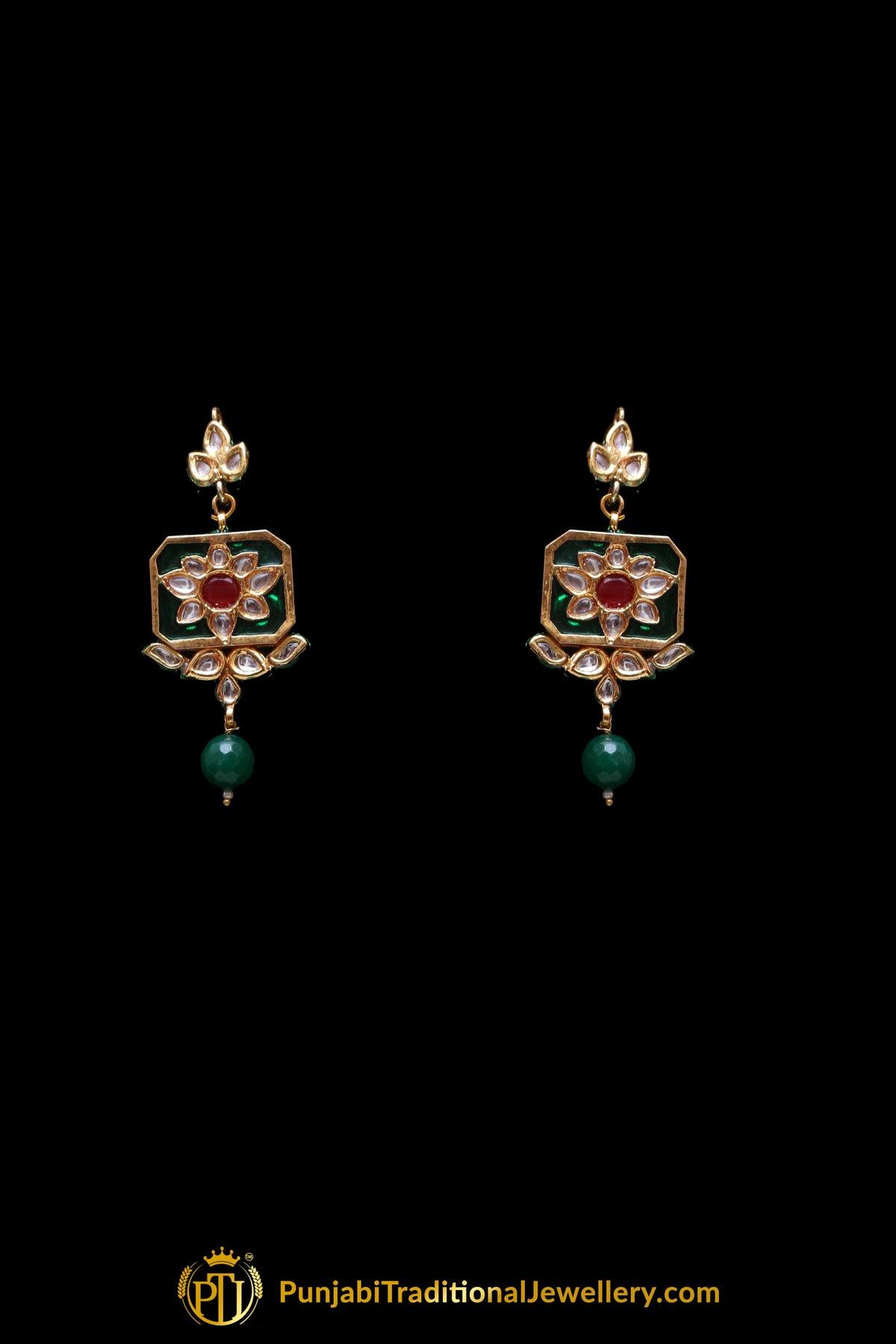 Green Kundan Mala Meena Necklace Set By Punjabi Traditional Jewellery