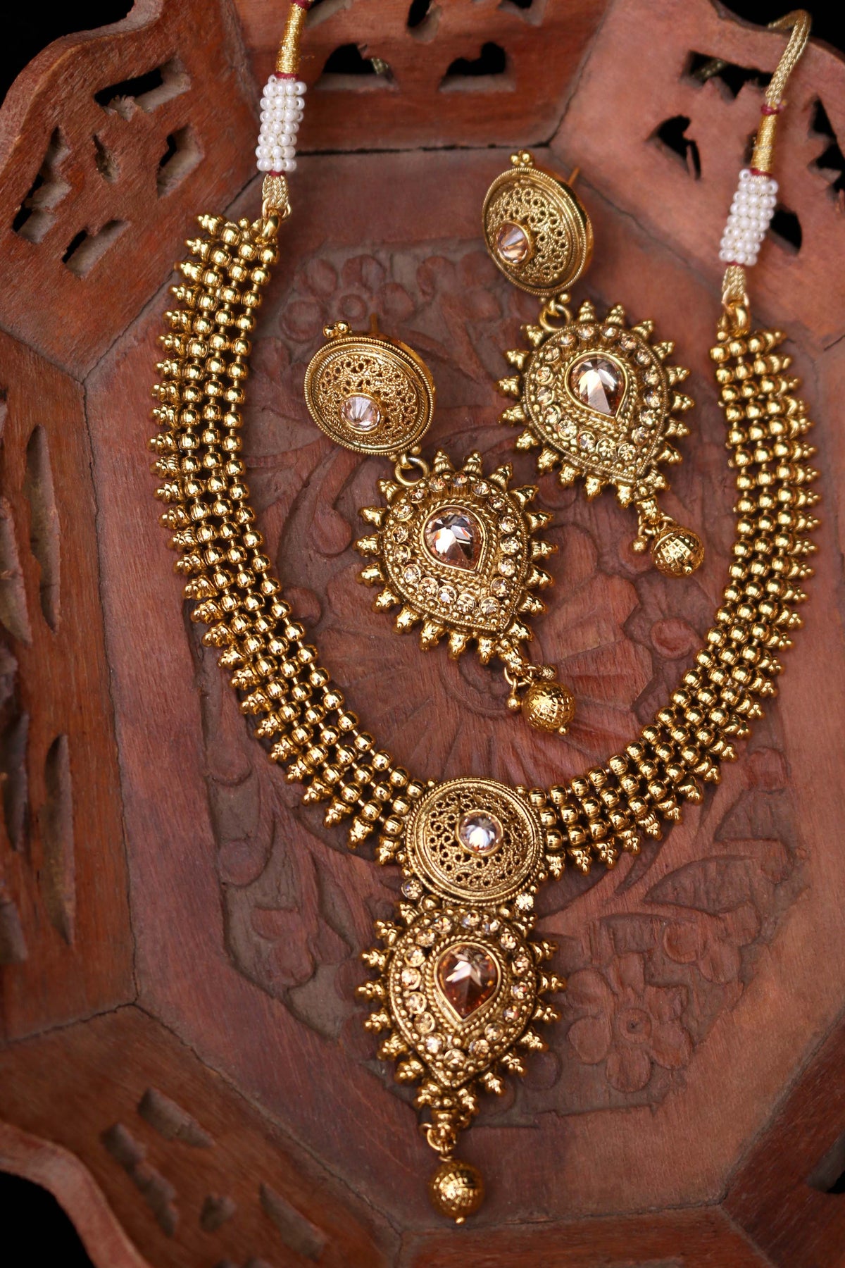 Paradise Antique Gold Polki Necklace Set By Punjabi Traditional Jewellery