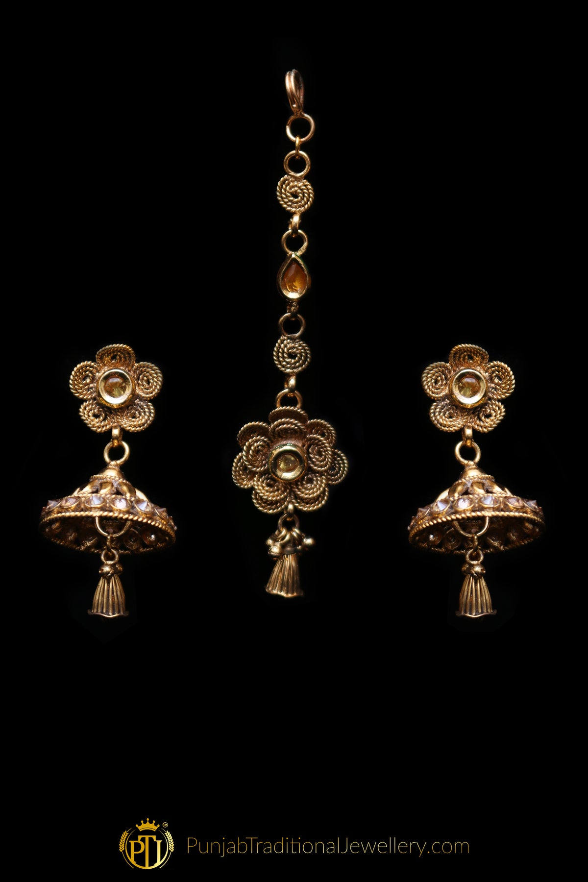Golden Choker Antique Gold Necklace Set By Punjabi Traditional Jewellery
