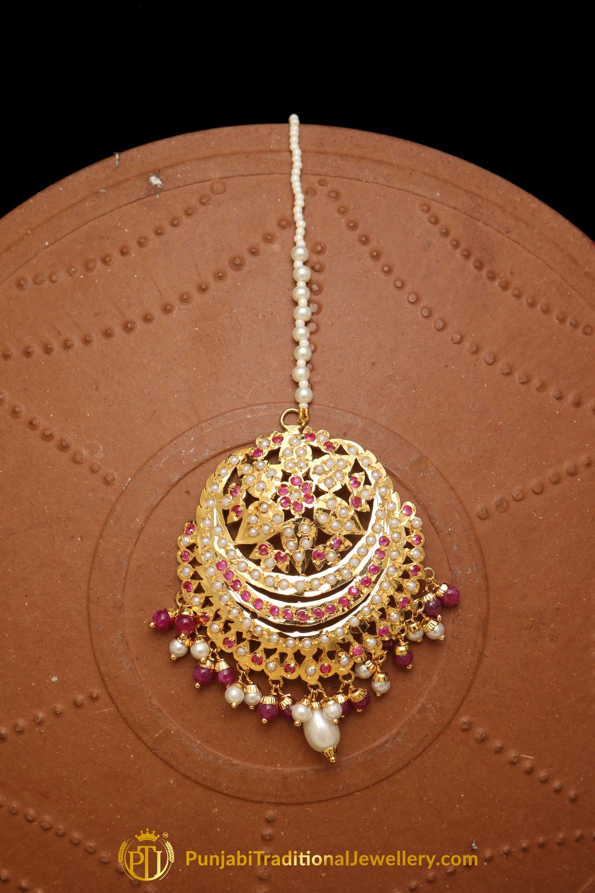 Pink Jadau Tikka By Punjabi Traditional Jewellery