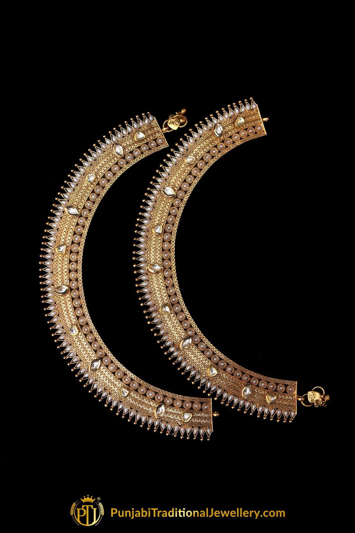 Gold Plated With Pearl Payal By Punjabi Traditional Jewellery