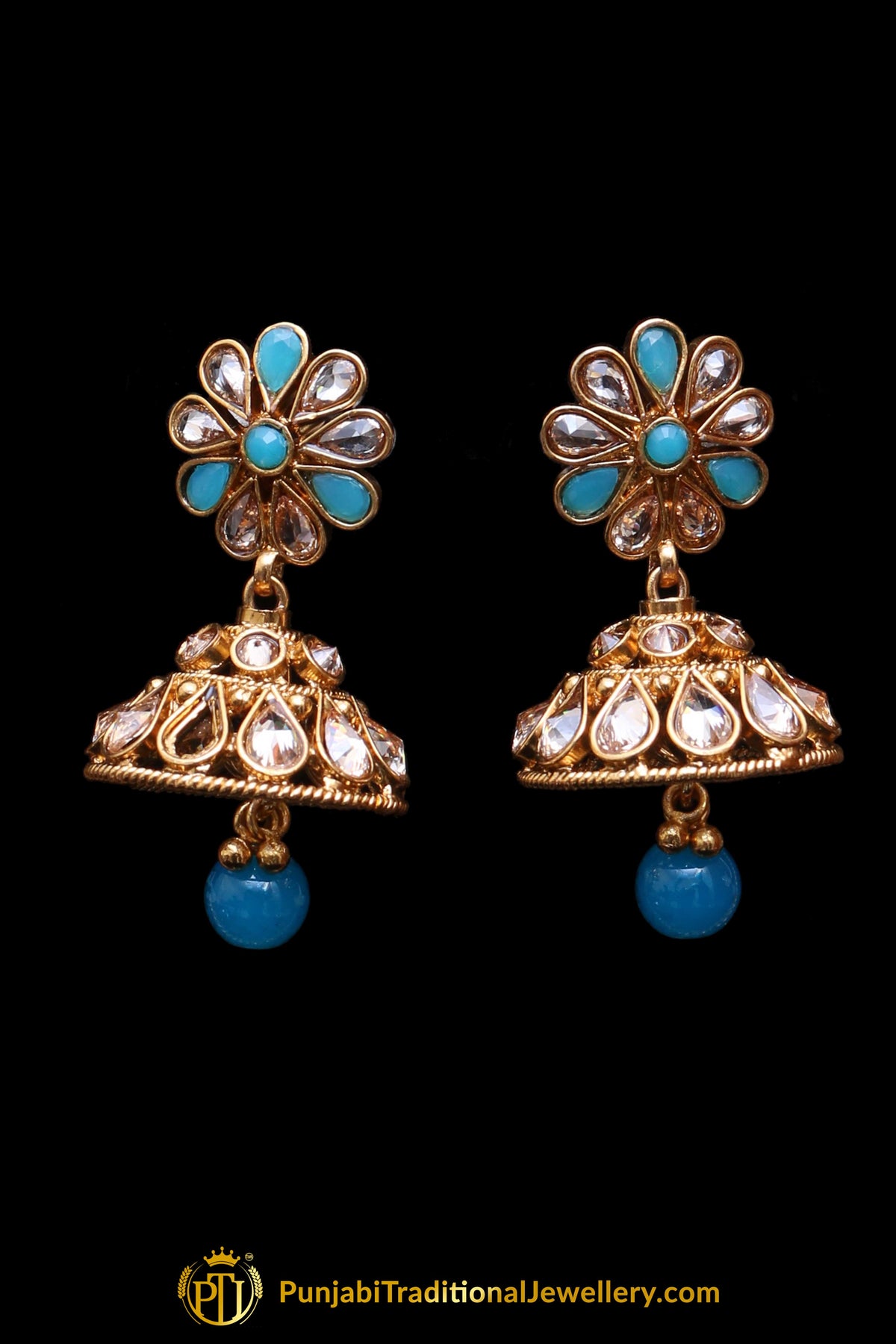 Firozi Polki Necklace Set By Punjabi Traditional Jewellery