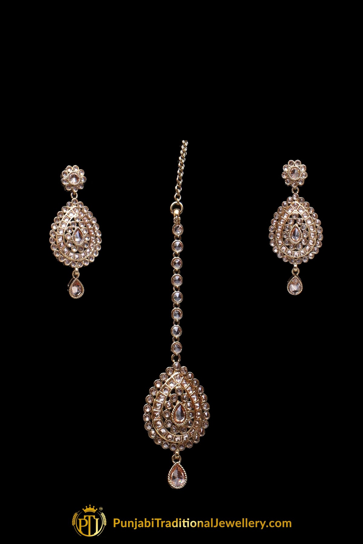 Golden Champagne Stone Necklace Set By Punjabi Traditional Jewellery