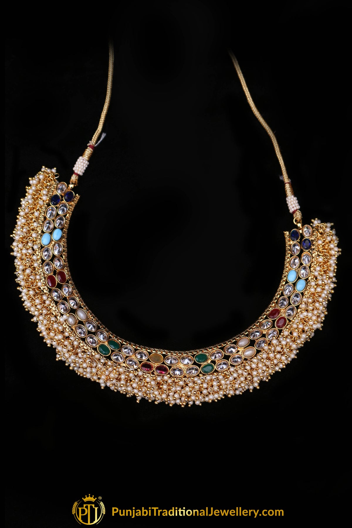 Multi Polki Nacklace Set By Punjabi Traditional Jewellery