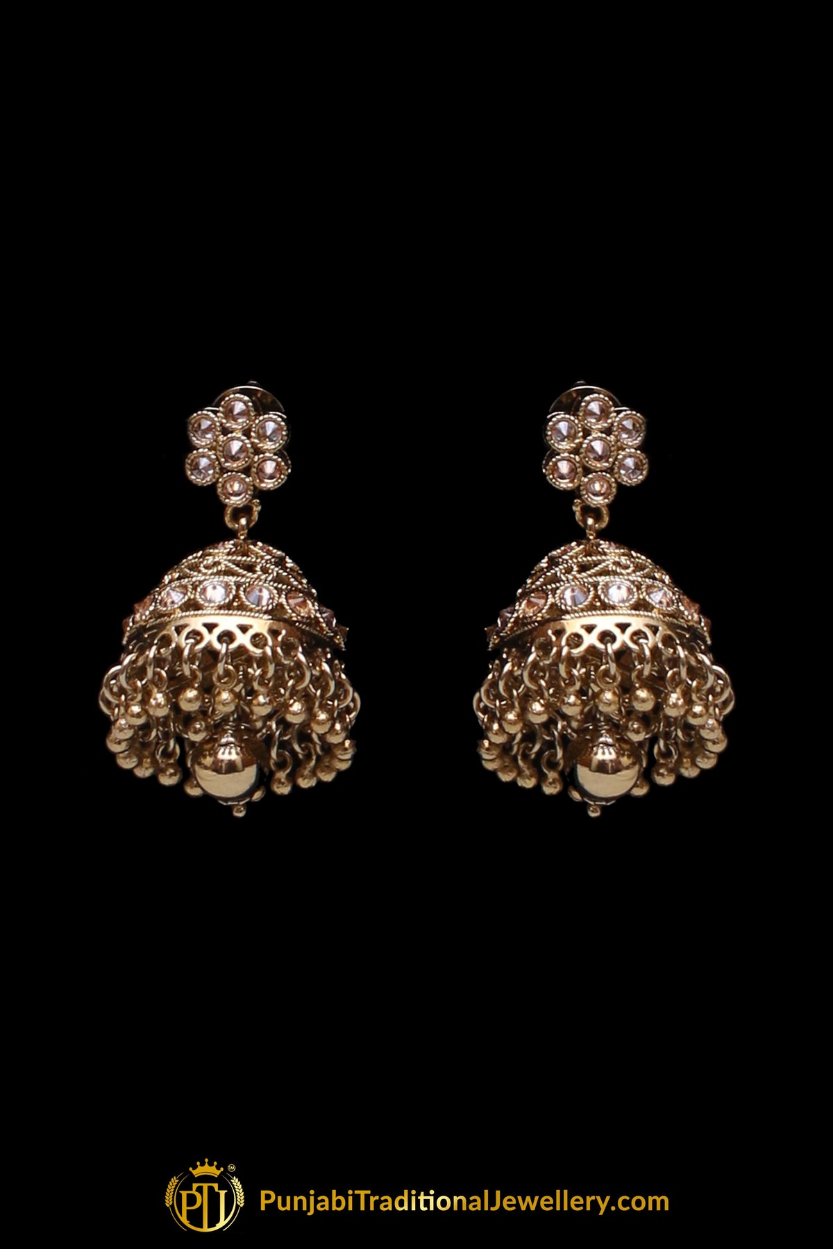 Golden Champagne Stone Necklace Set By Punjabi Traditional Jewellery
