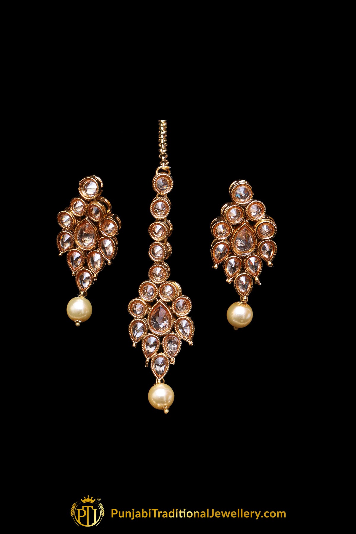 Pearl Champagne Stone Necklace Set By Punjabi Taditional Jewellery