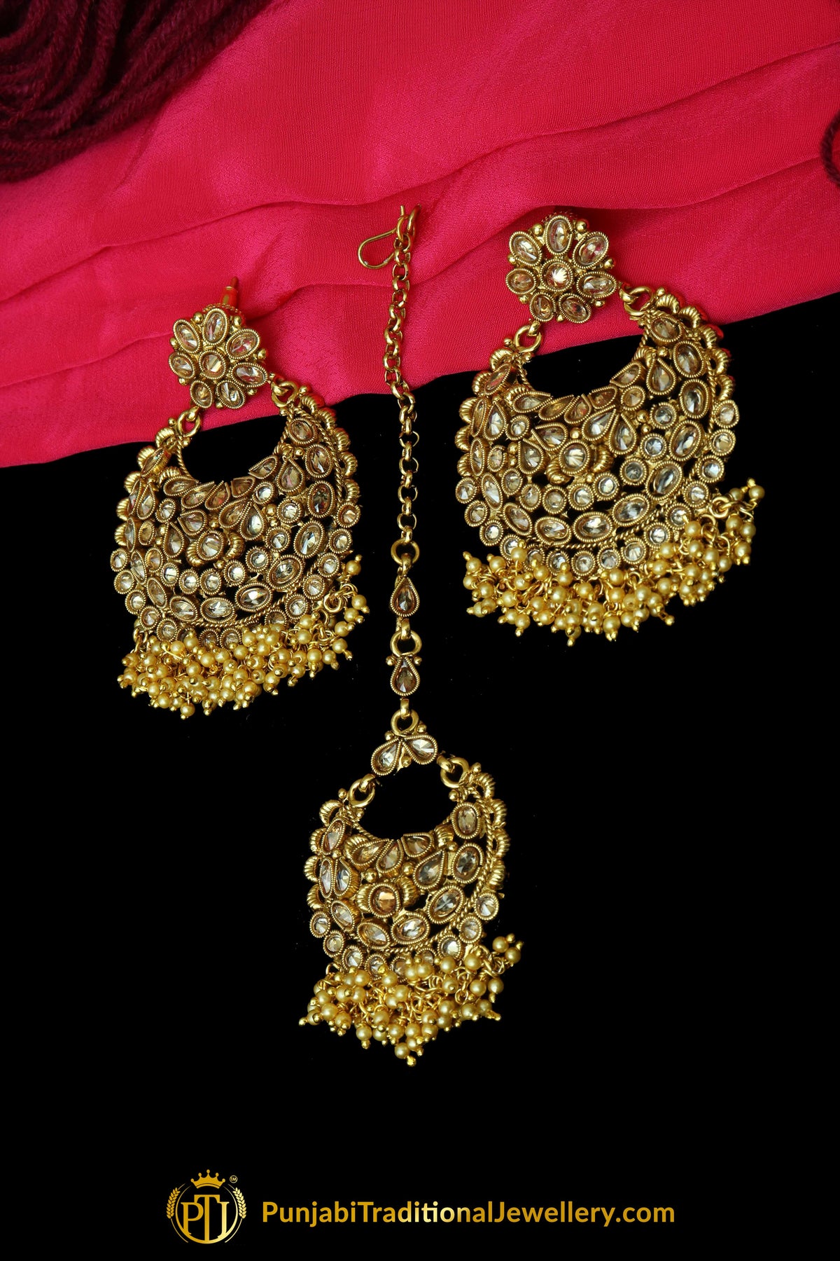 Champagne Stone Earring Tikka Set By Punjabi Traditional Jewellery