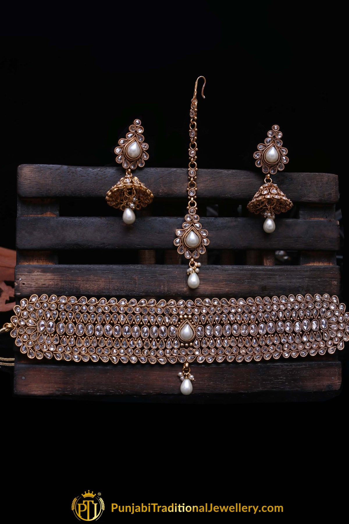 Qasid Polki Choker Necklace Set By Punjabi Traditional Jewellery