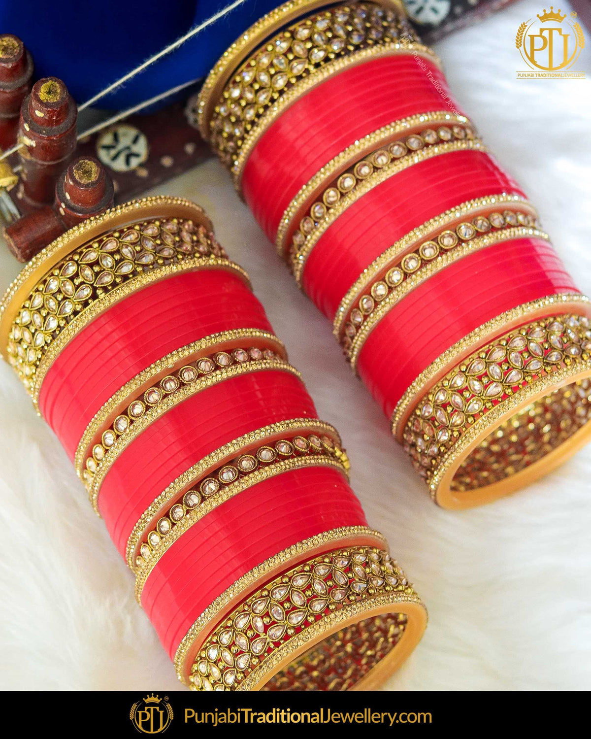 Red Champagne Stone Bridal Chura | Punjabi Traditional Jewellery Exclusive