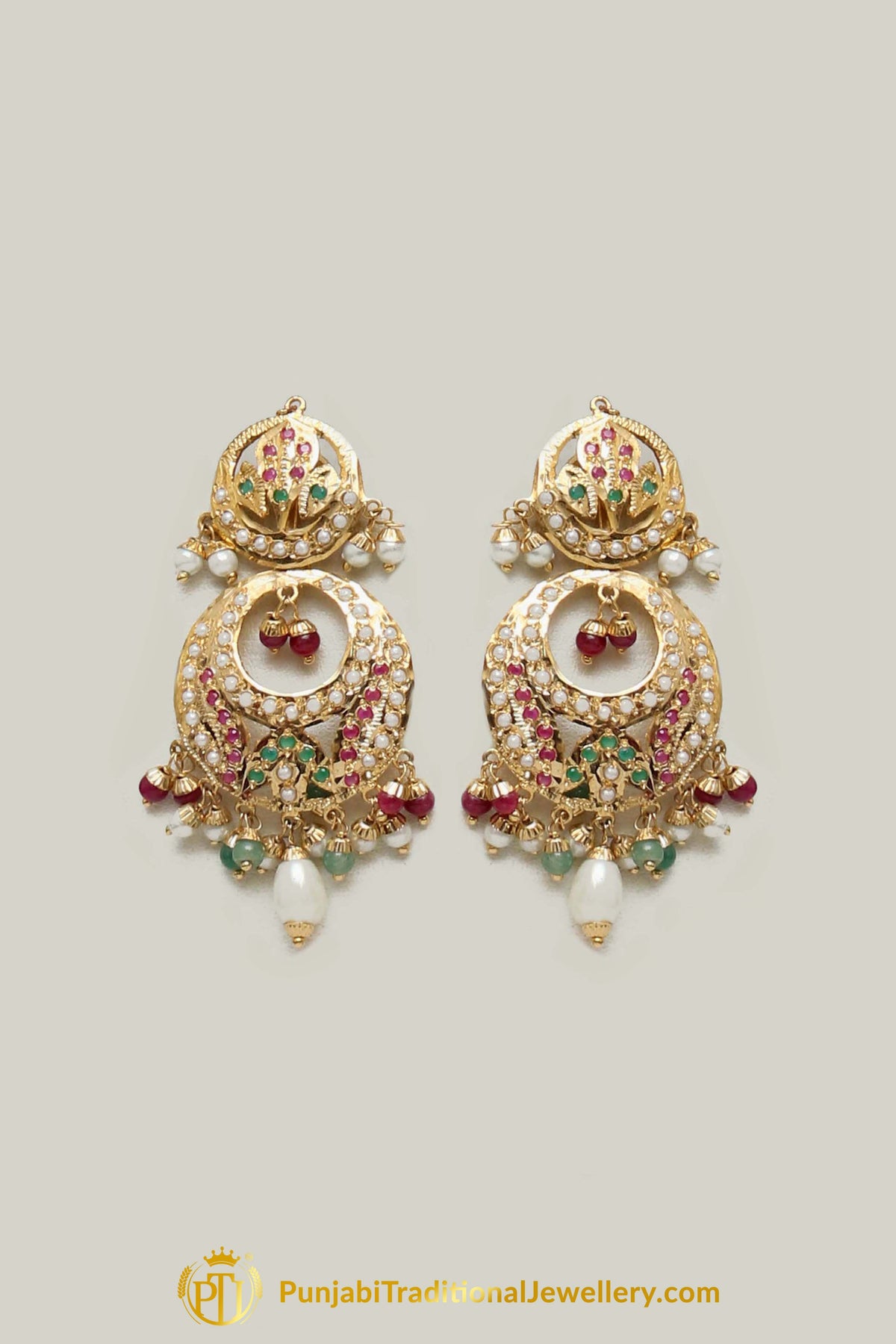 Jadau Multi Pearl Necklace Set By Punjabi Traditional Jewellery