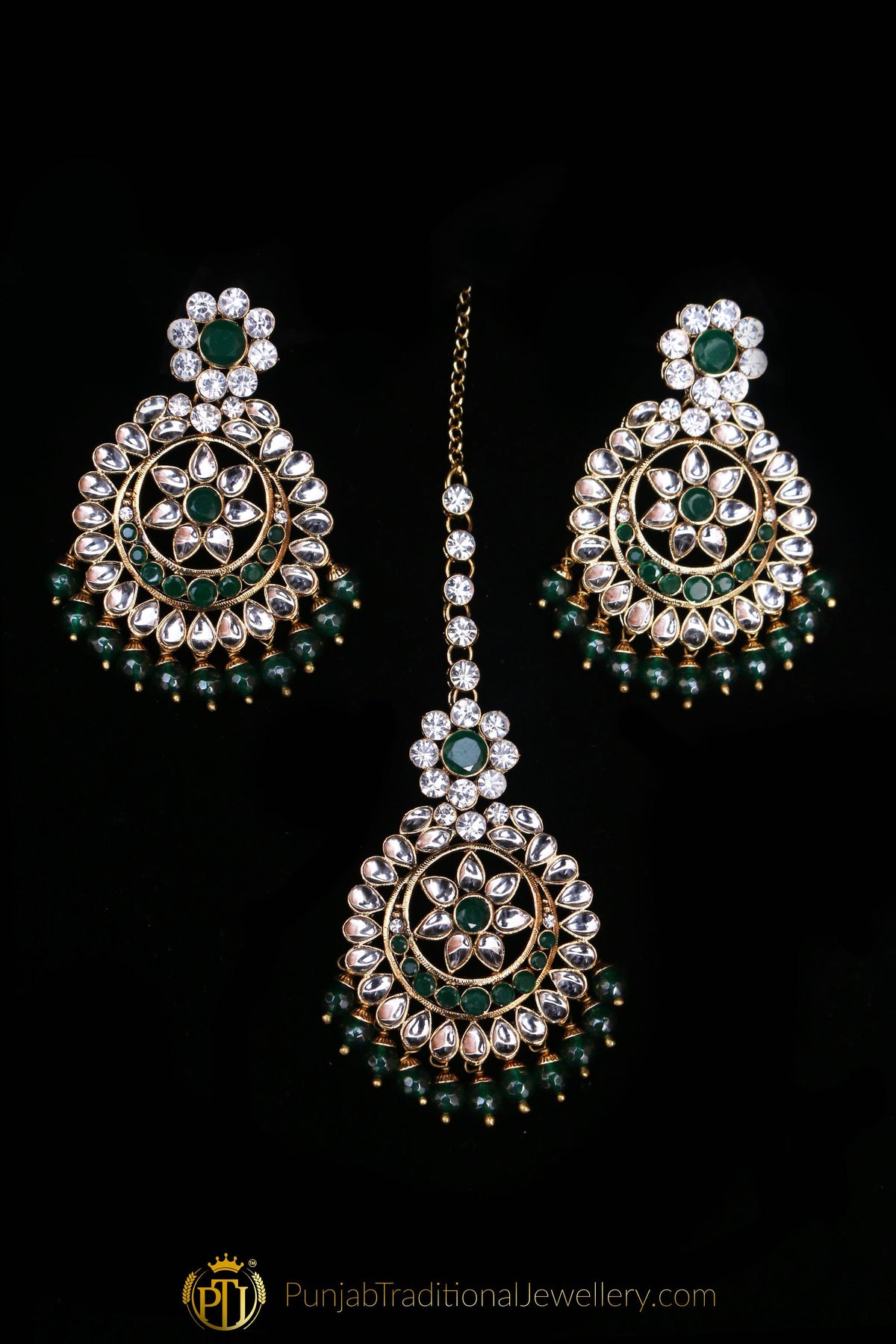 Green Kundan Choker Necklace Set By Punjabi Traditional Jewellery