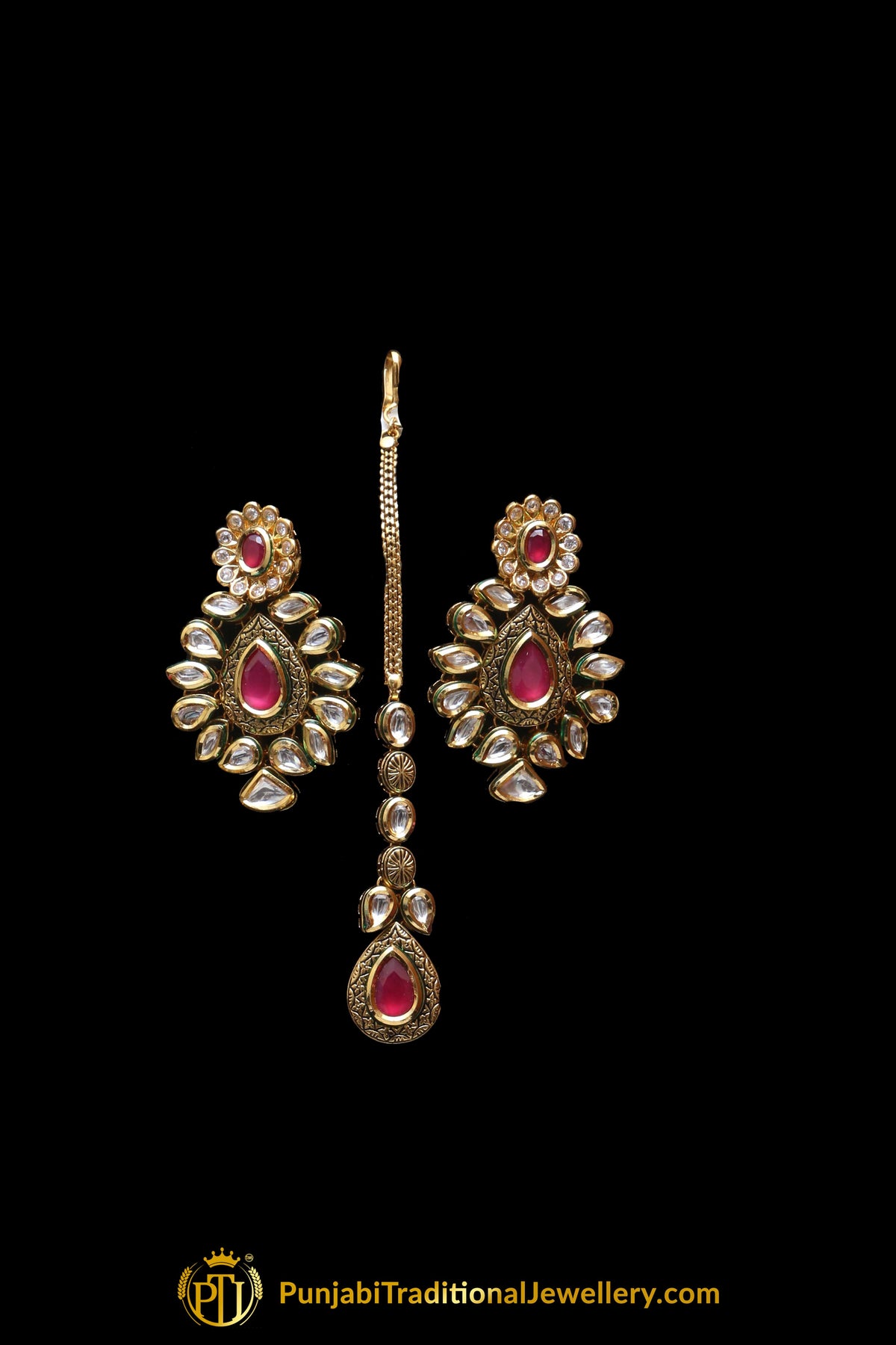 Triple Stringed Kundan With Pendant Necklace Set By Punjabi Traditional Jewellery
