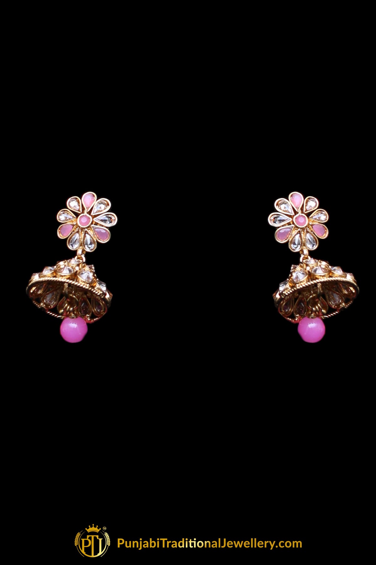 Pink Polki Necklace Set By Punjabi Traditional Jewellery