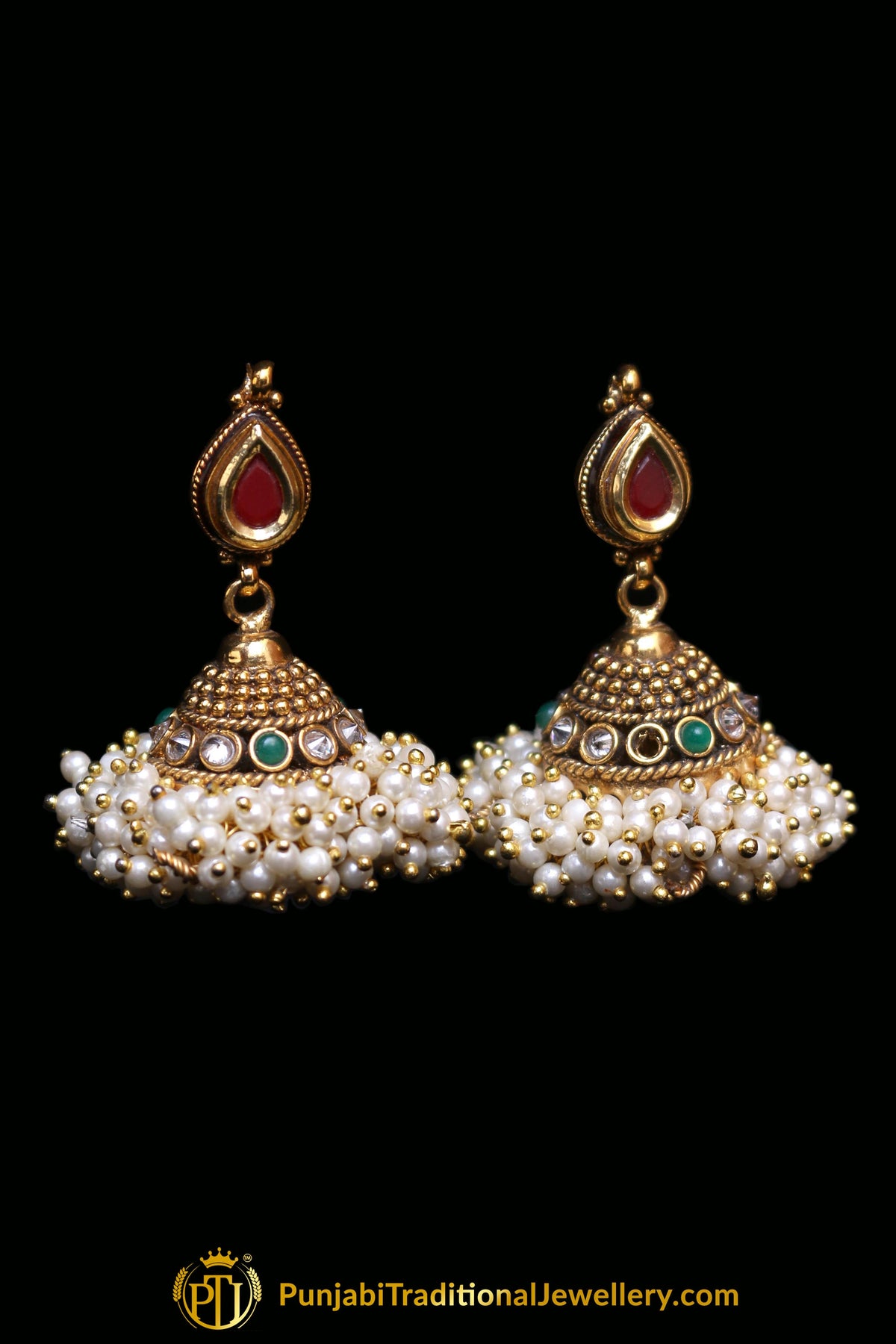 Antique Gold Pearl Necklace Set By Punjabi Traditional Jewellery