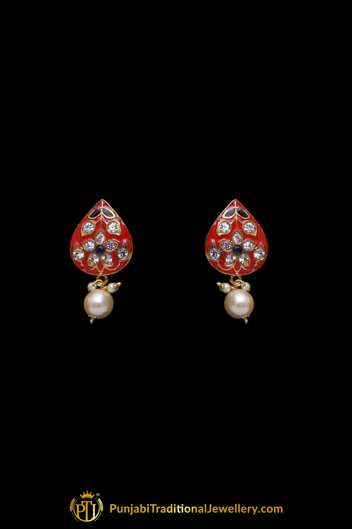 Red Meena Pearl Necklace Set By Punjabi Taditional Jewellery