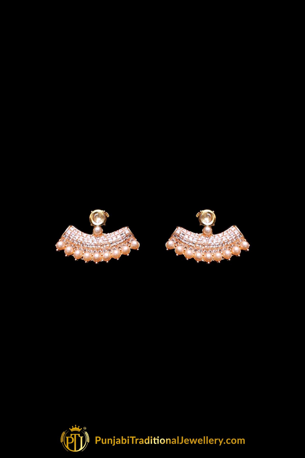Pearl Champagne Stone Necklace Set By Punjabi Taditional Jewellery