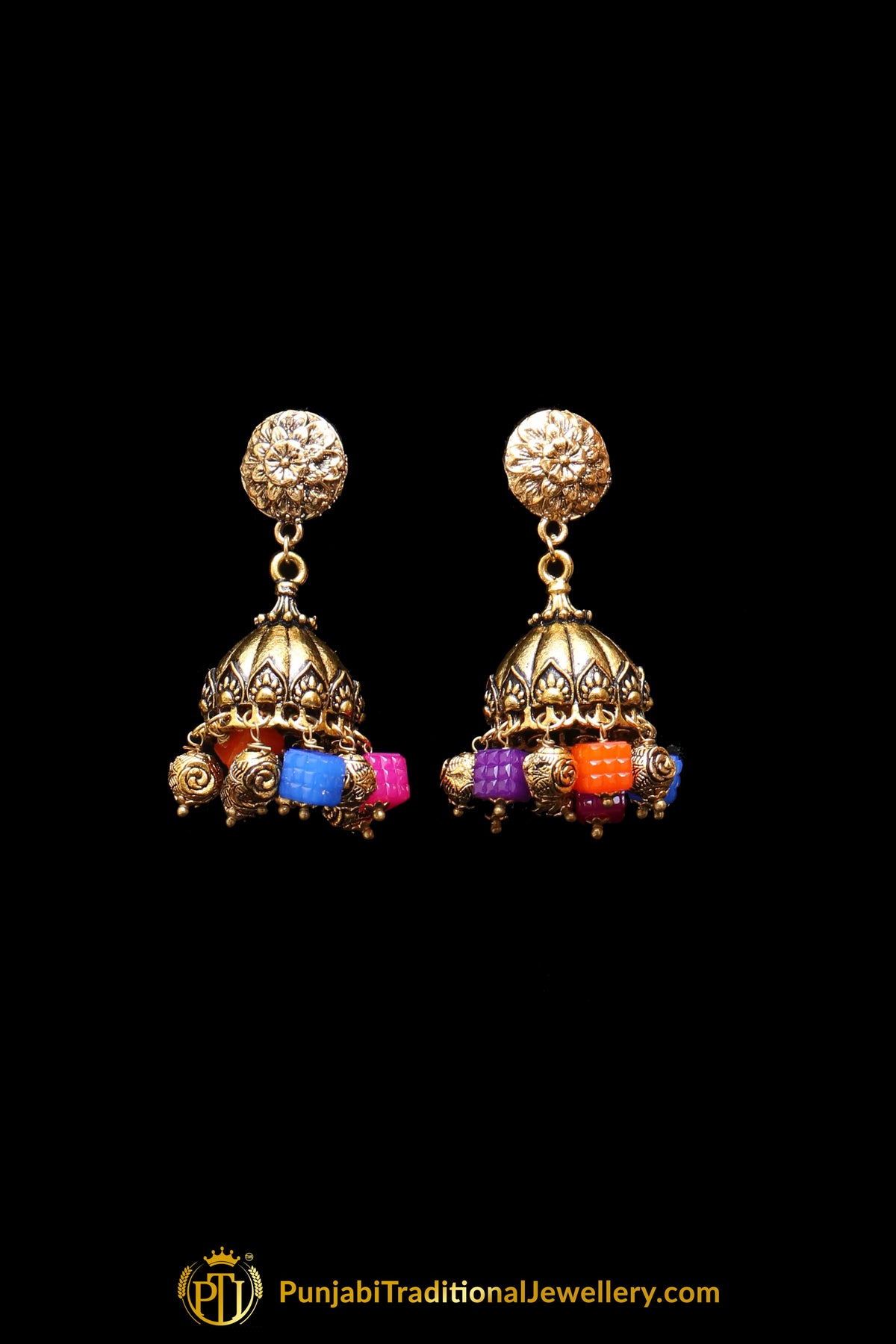 Multi Antique Gold Mala Necklace Set By Punjabi Traditional Jewellery