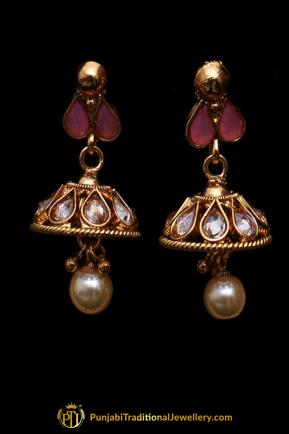 Pink Polki Pearl Necklace Set By Punjabi Taditional Jewellery