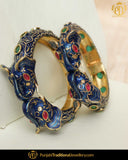 Hand Painted Blue Menna Emerald Polki Karra Bangles (Pair)| Punjabi Traditional Jewellery Exclusive