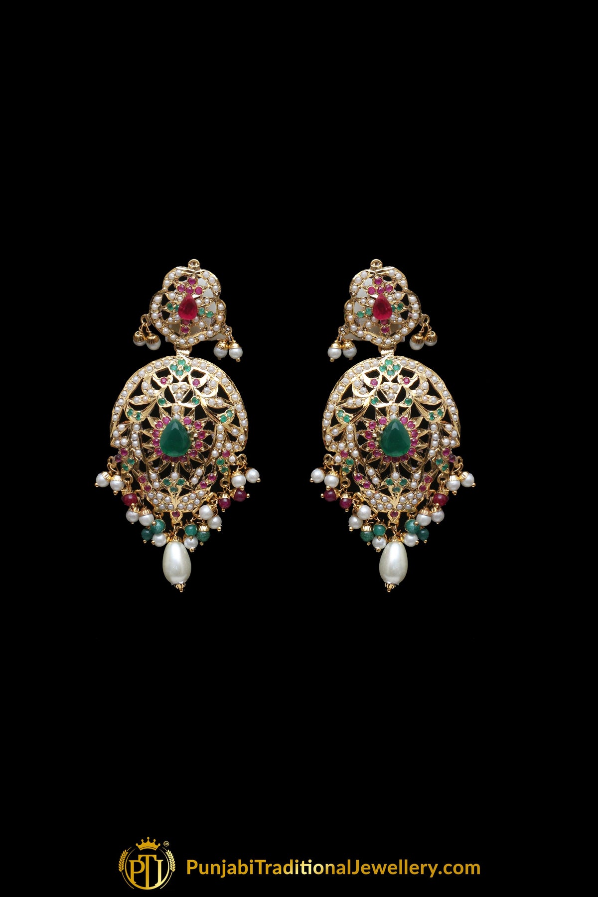 Jadau Multi Pearl Choker Necklace Set By Punjabi Traditional Jewellery