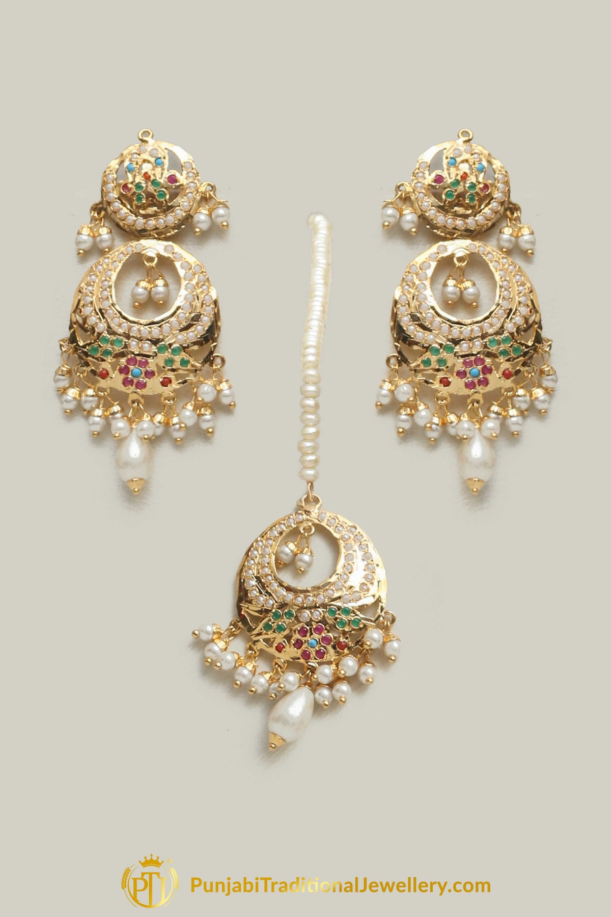 Jadau Multi Pearl Choker Necklace Set By Punjabi Traditional Jewellery