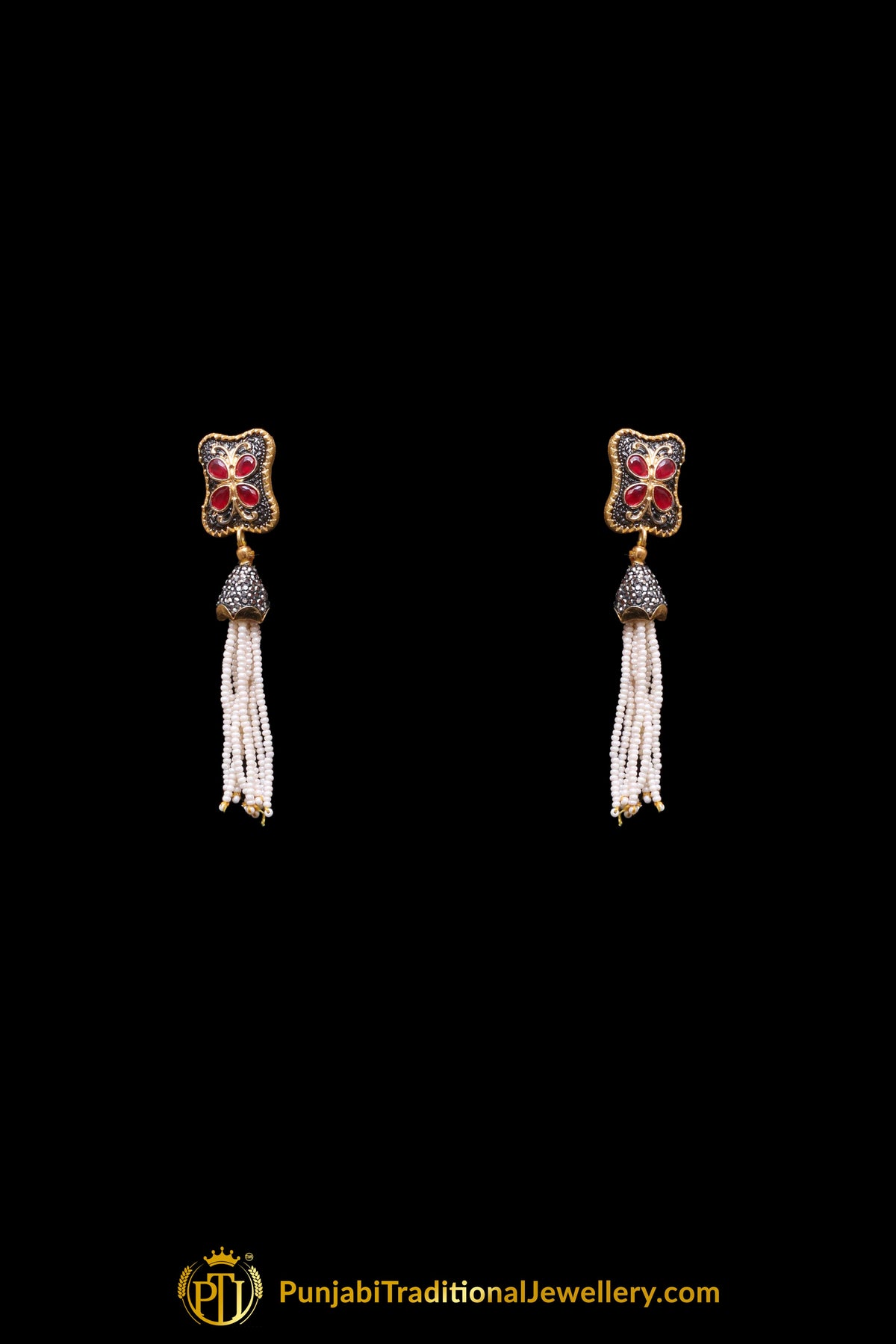 Red White Mala Necklace Set By Punjabi Traditional Jewellery