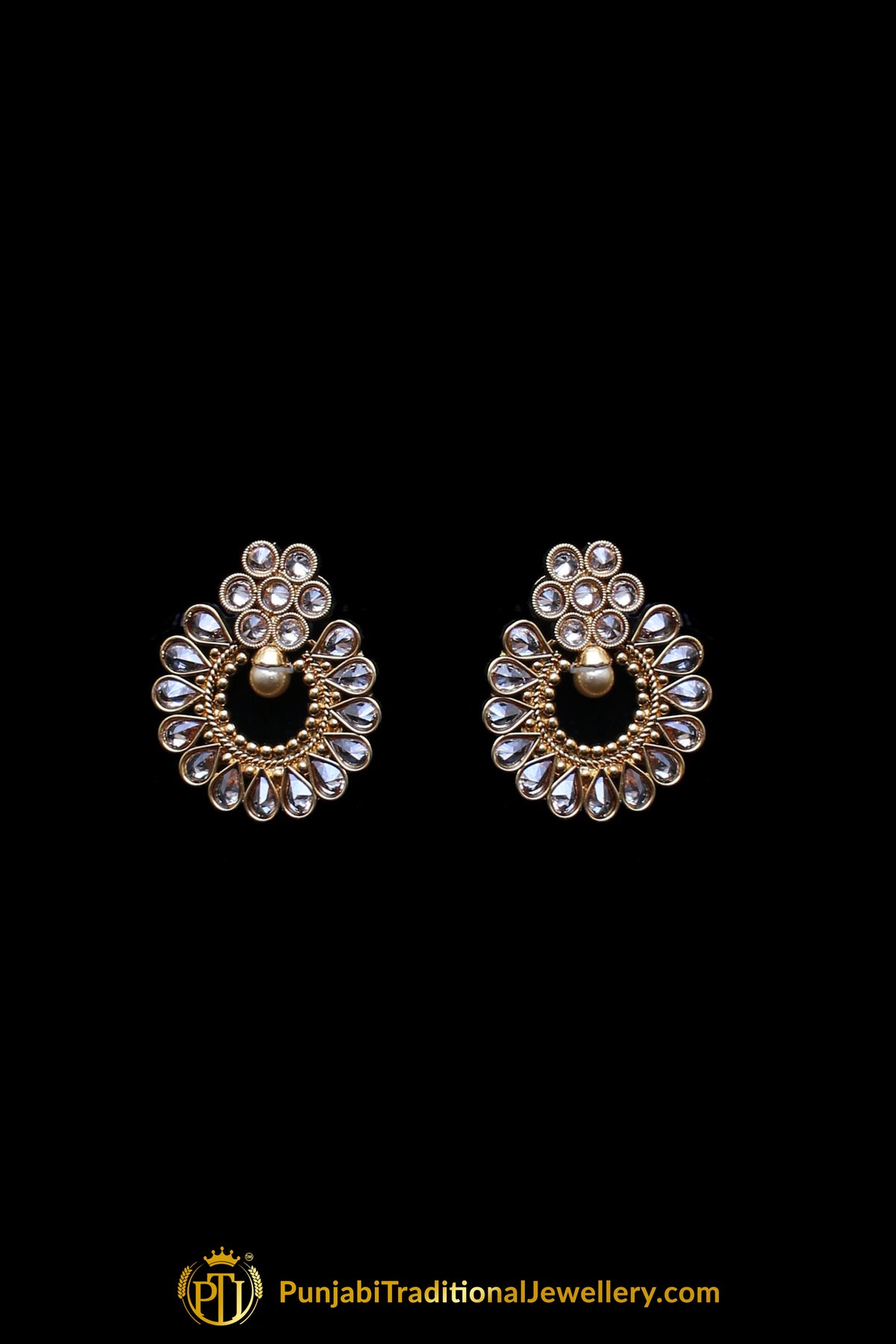 Golden White Pearl Polki Necklace Set By Punjabi Traditional Jewellery