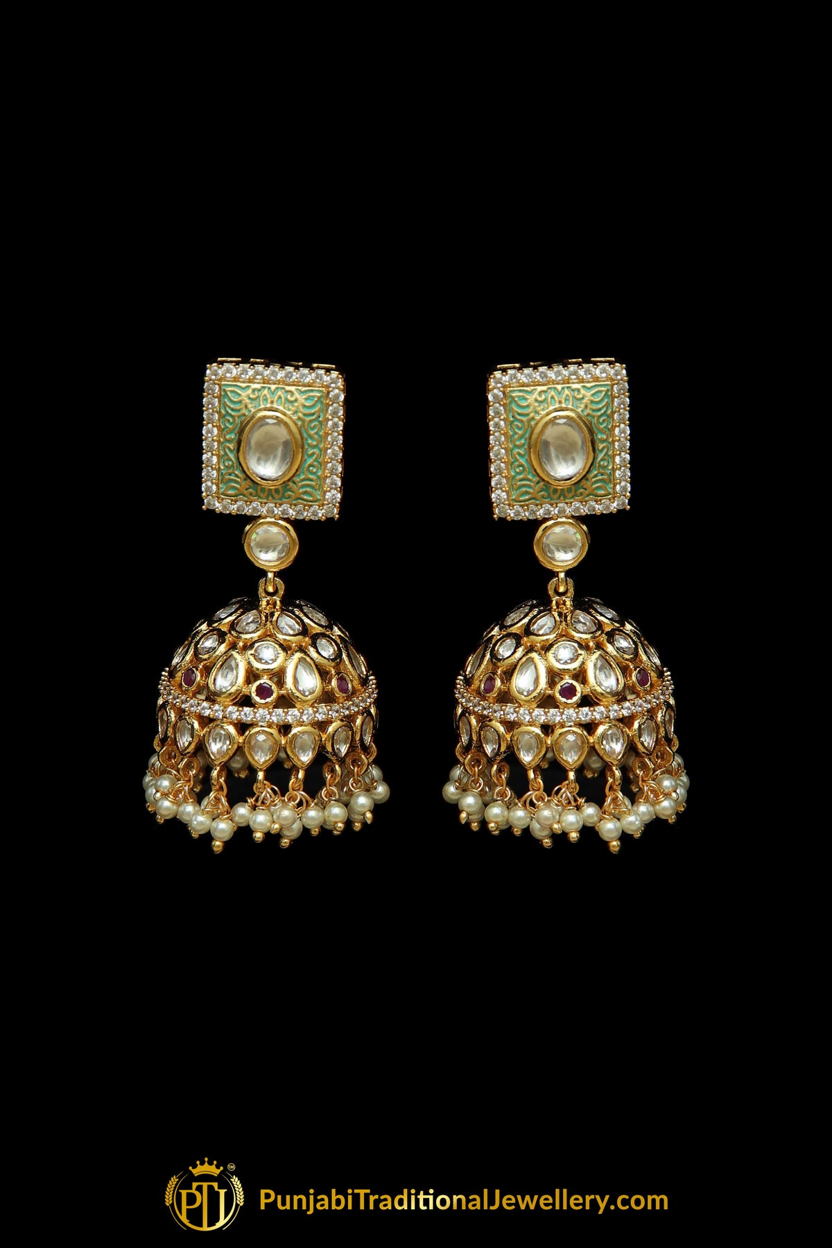Green Kundan Meena Hand Painted Meena Choker Necklace Set By Punjabi Traditional Jewellery