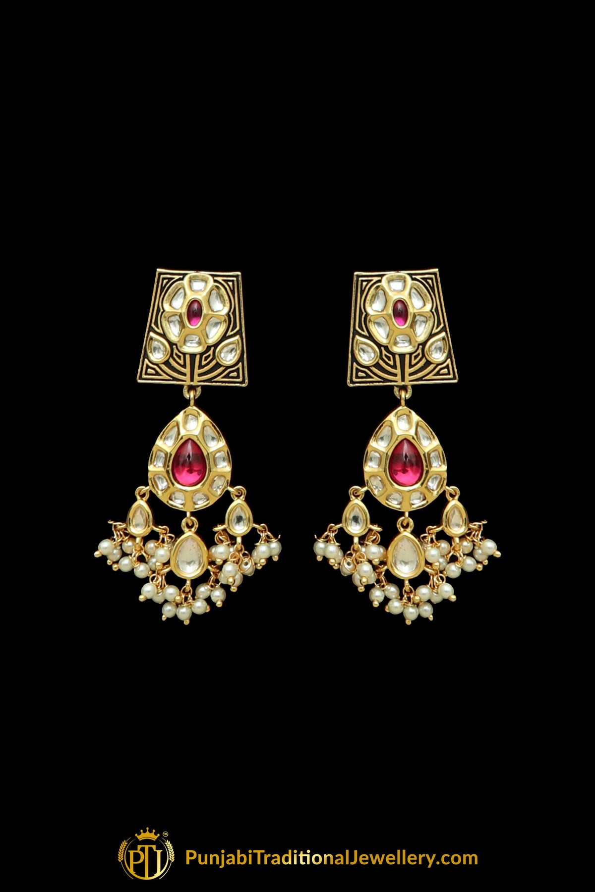 Matt Gold Rani Kundan Antique Gold Necklace Set By Punjabi Taditional Jewellery