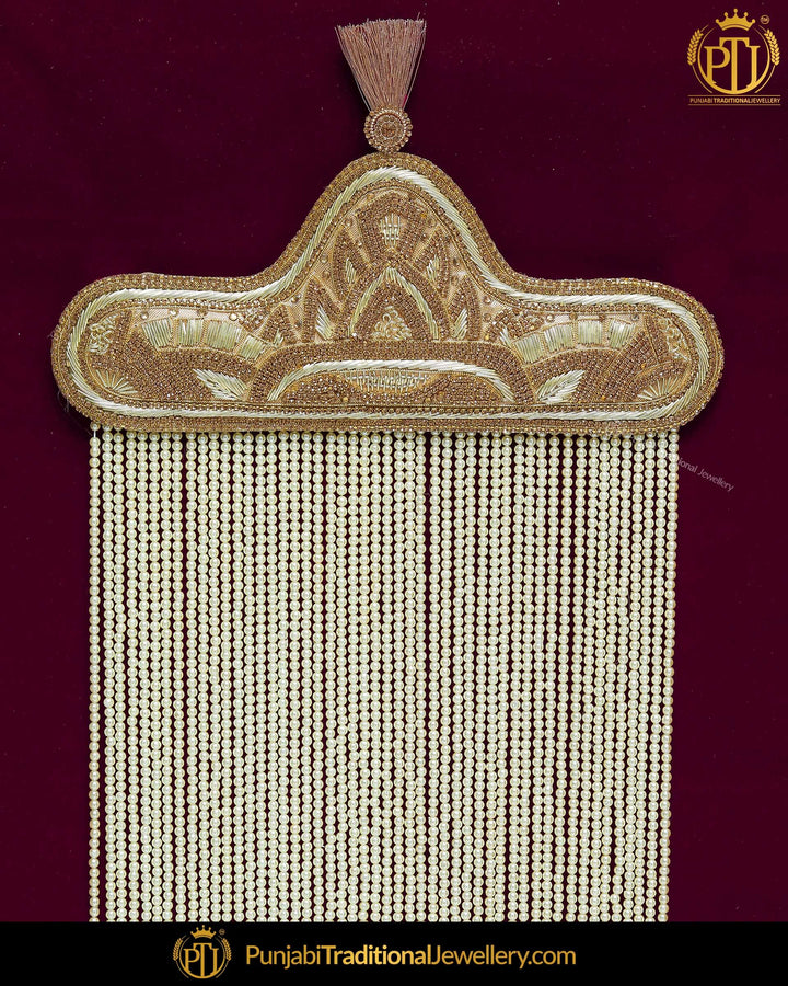 Golden Jercon Pearl Groom Sehra | Punjabi Traditional Jewllery Exclusive