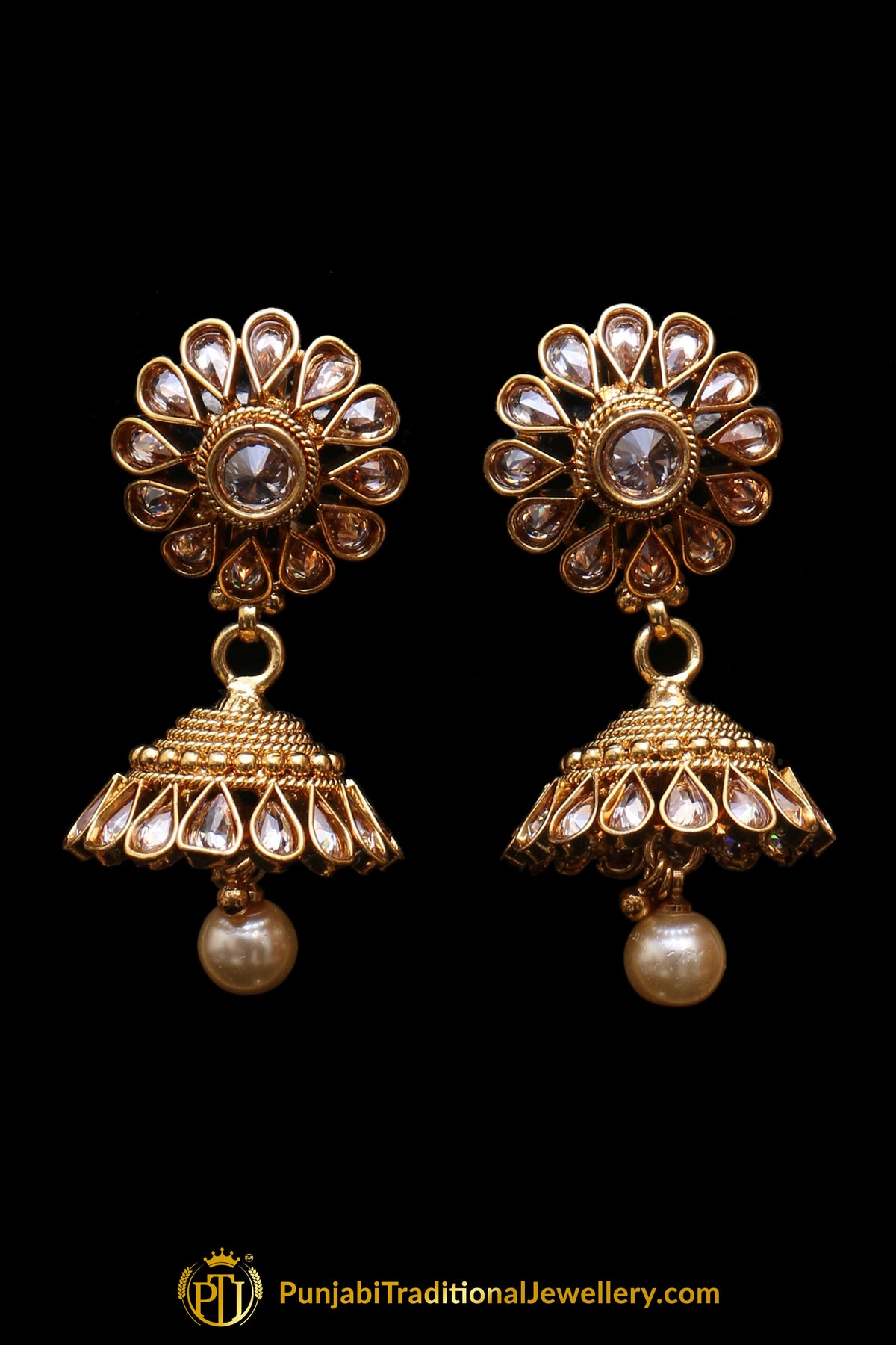 Golden Polki Necklace Set By Punjabi Traditional Jewellery