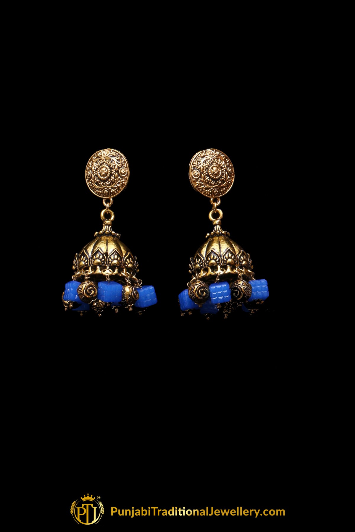 Blue Antique Gold Necklace Set By Punjabi Traditional Jewellery