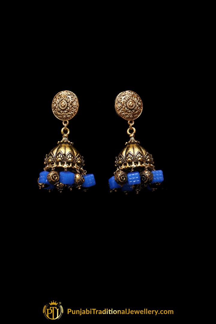 Blue Antique Gold Necklace Set By Punjabi Traditional Jewellery