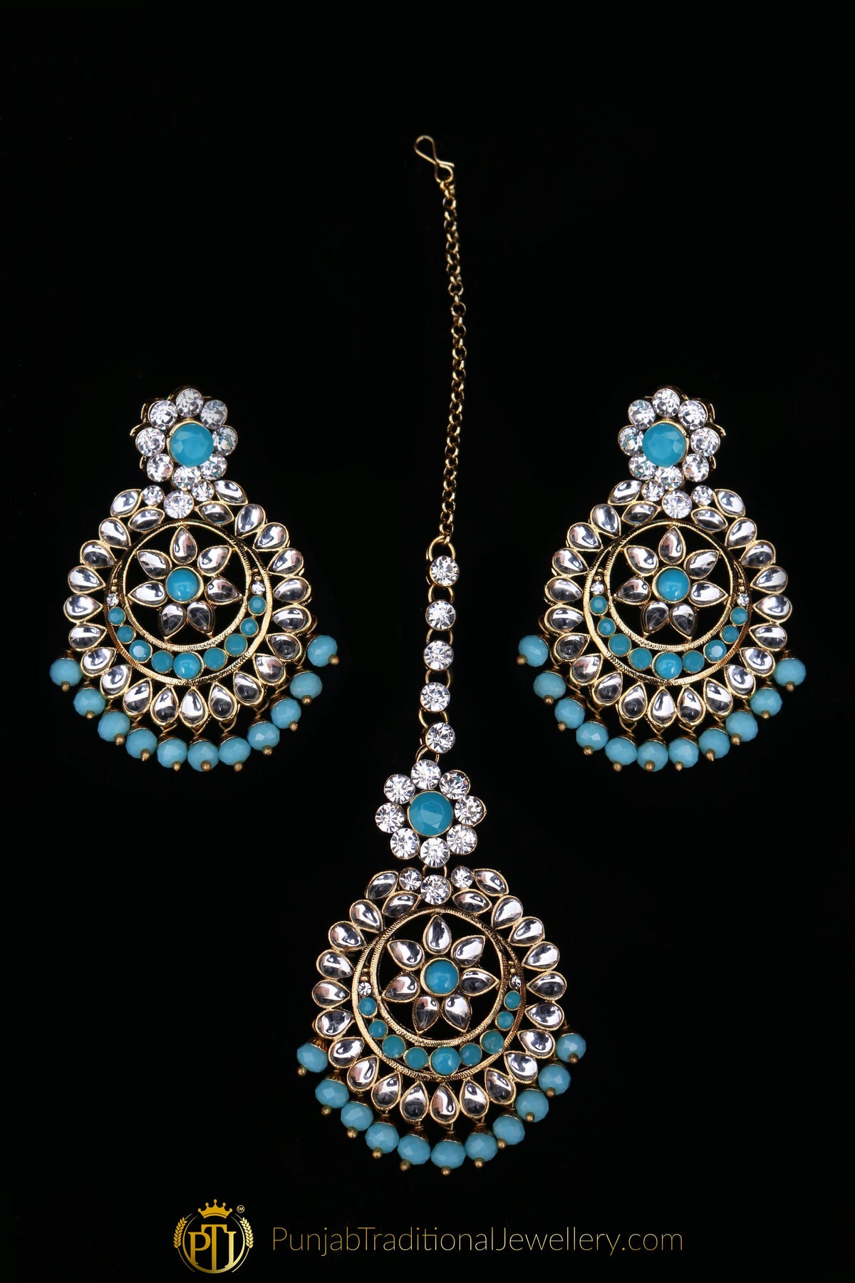 Firozi Kundan Necklace Set By Punjabi Traditional Jewellery