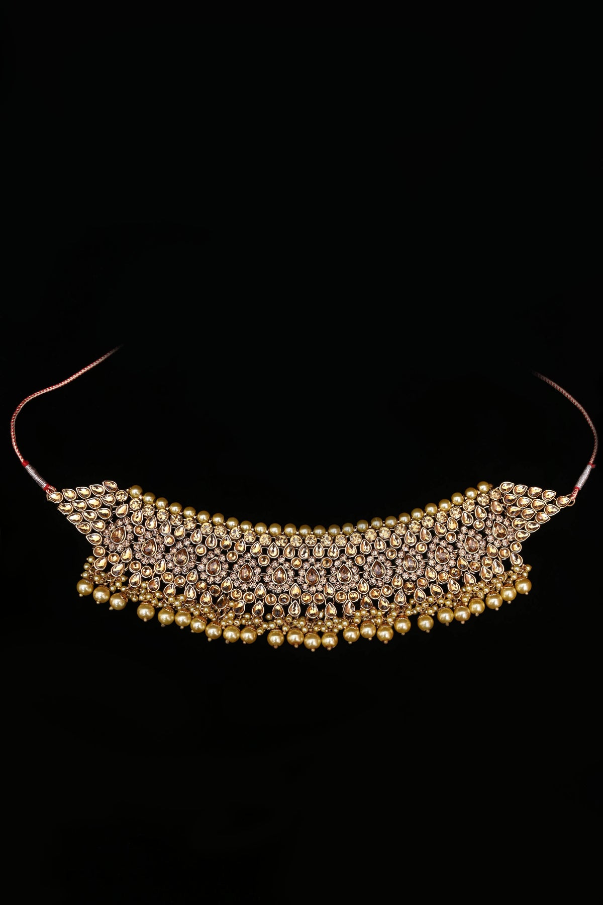 Golden Kundan Pearl Choker Necklace Set By Punjabi Traditional Jewellery