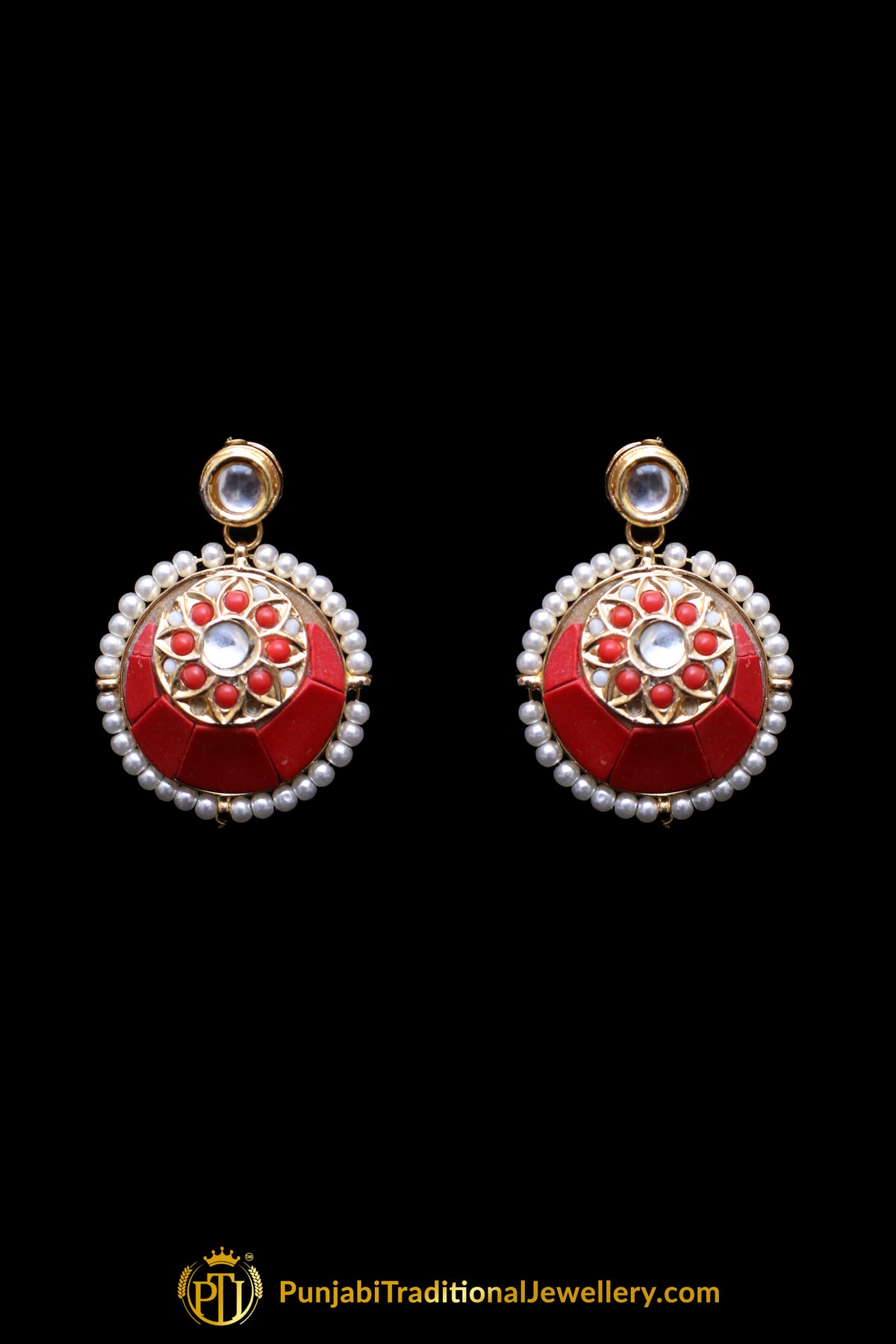 Red Kundan Meena Necklace Set By Punjabi Traditional Jewellery