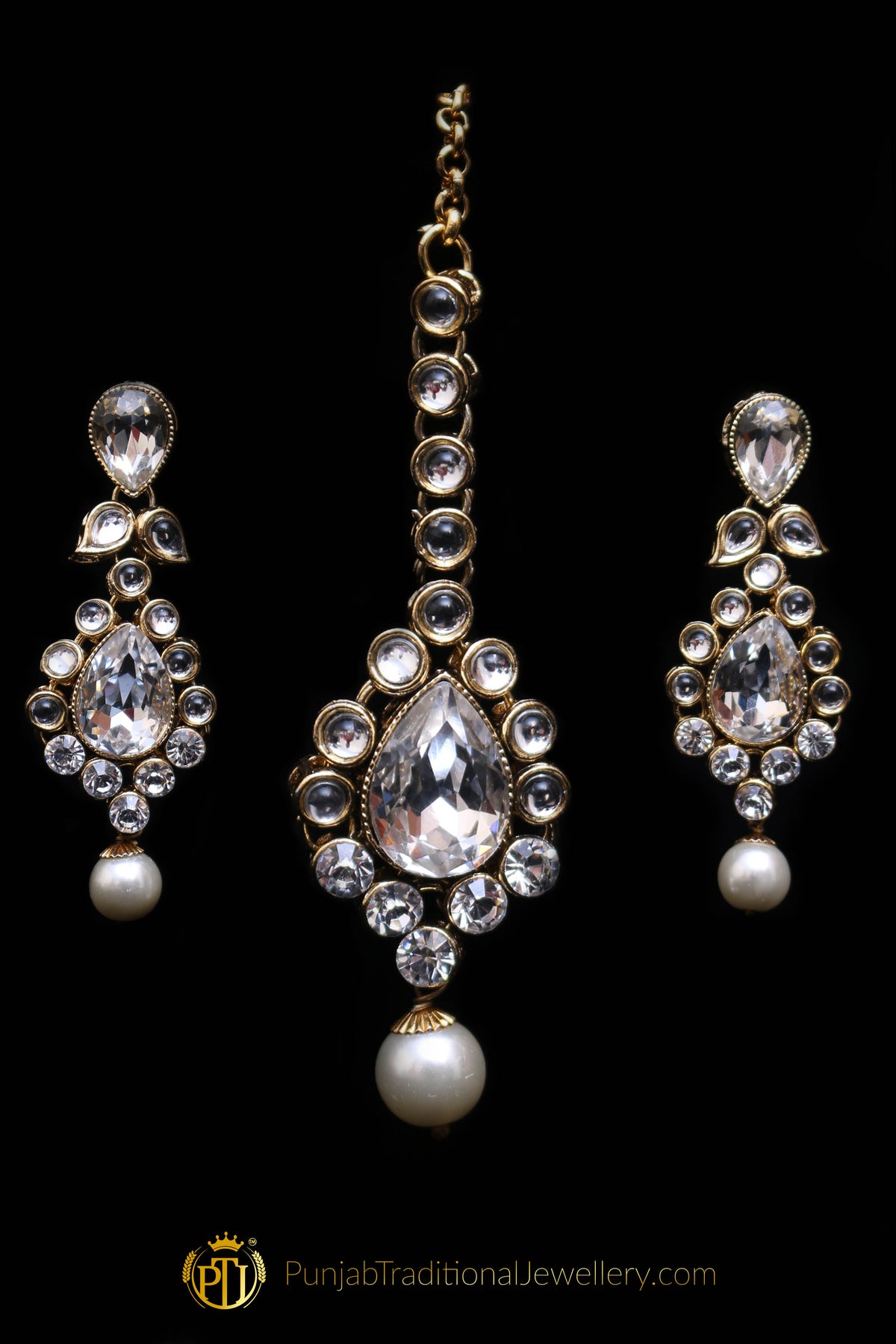 White Pearl Kundan Necklace Set By Punjabi Traditional Jewellery