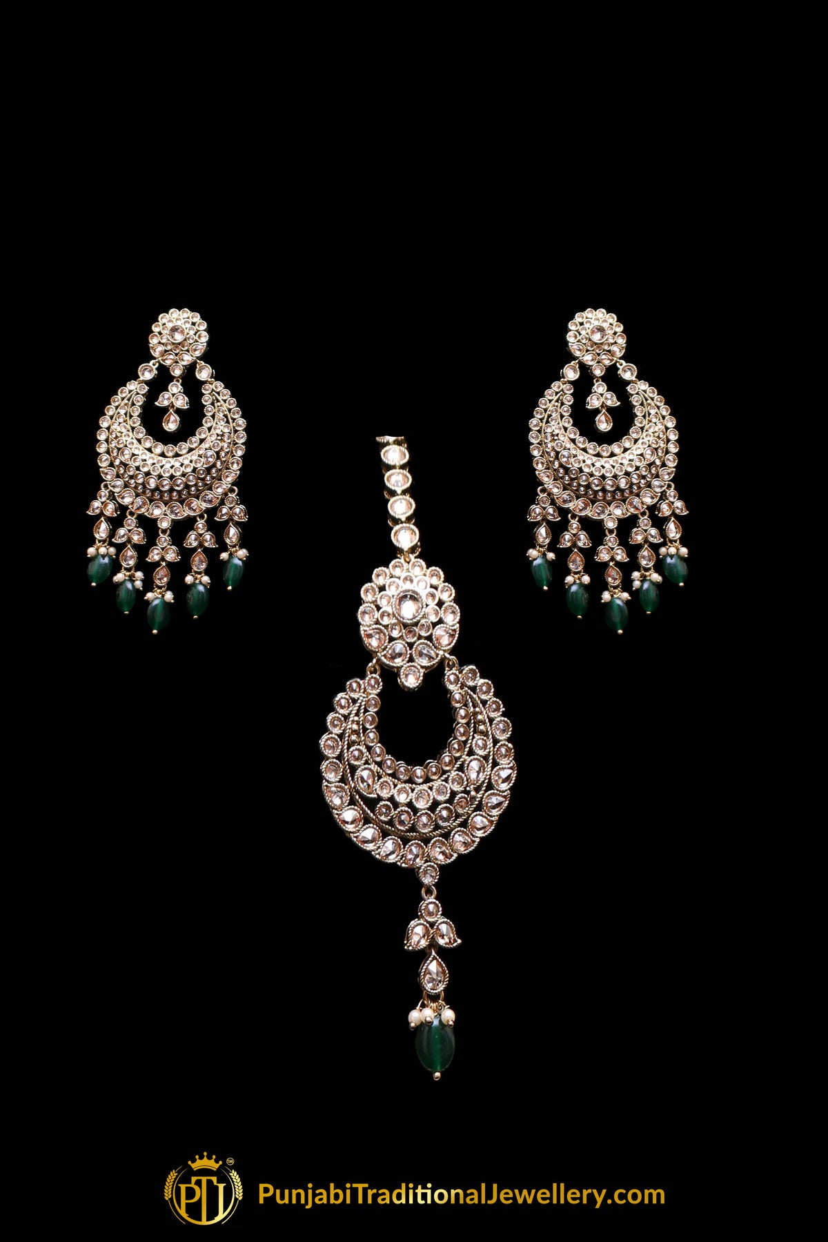 Green Champagne Stone Necklace Set By Punjabi Traditional Jewellery