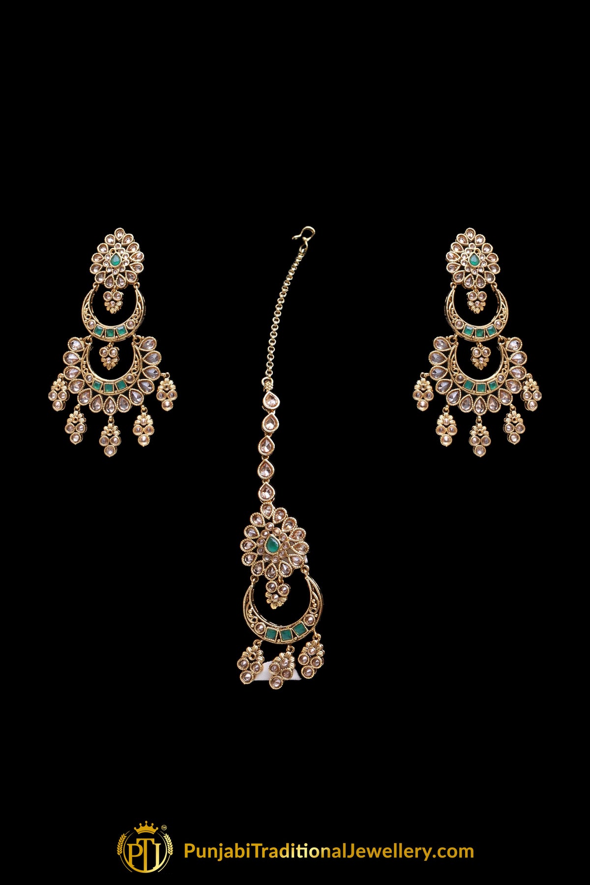 Green Champagne Stone Choker Necklace Set By Punjabi Traditional Jewellery