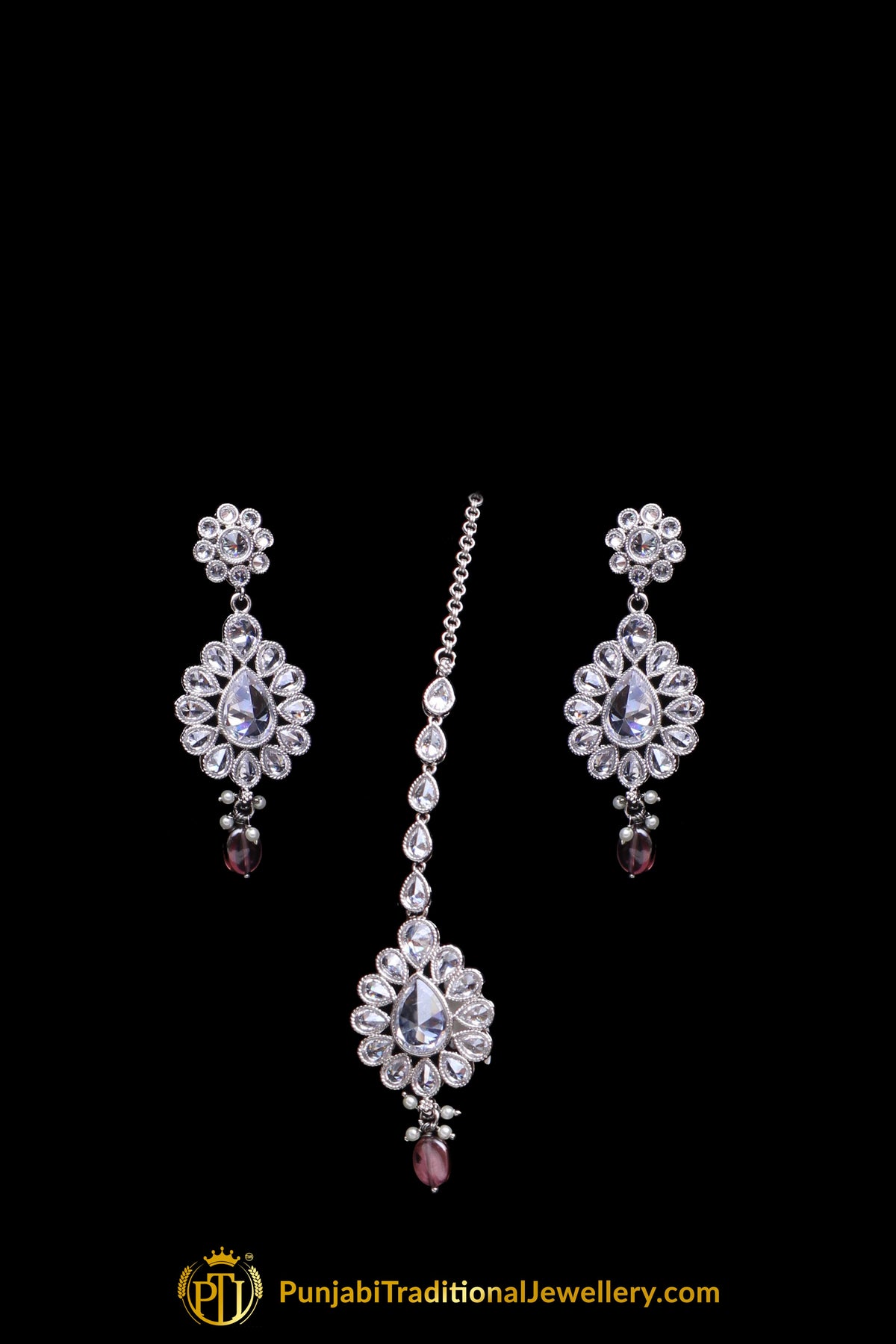 Pink Polki Necklace Set By Punjabi Traditional Jewellery