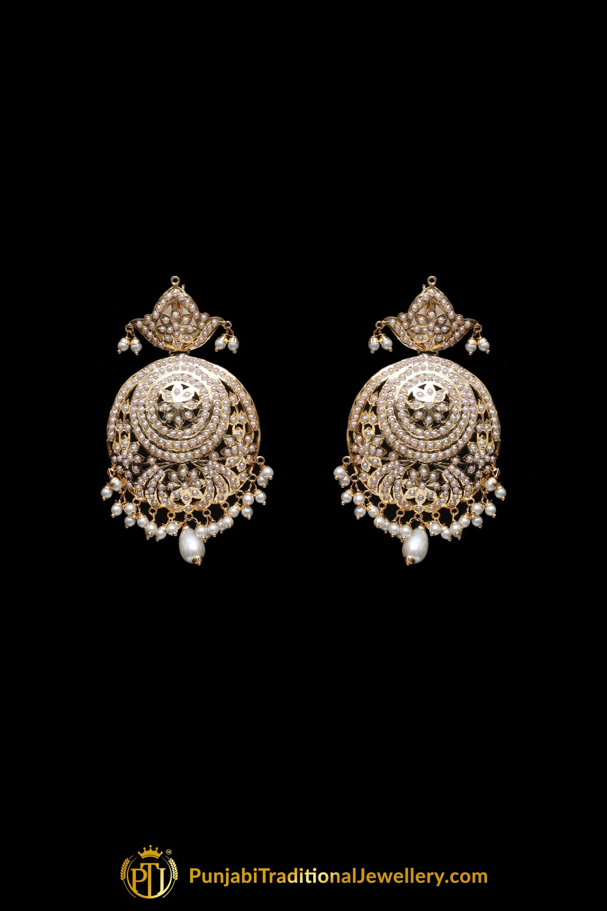 Jadau Golden Pearl Necklace Set By Punjabi Traditional Jewellery
